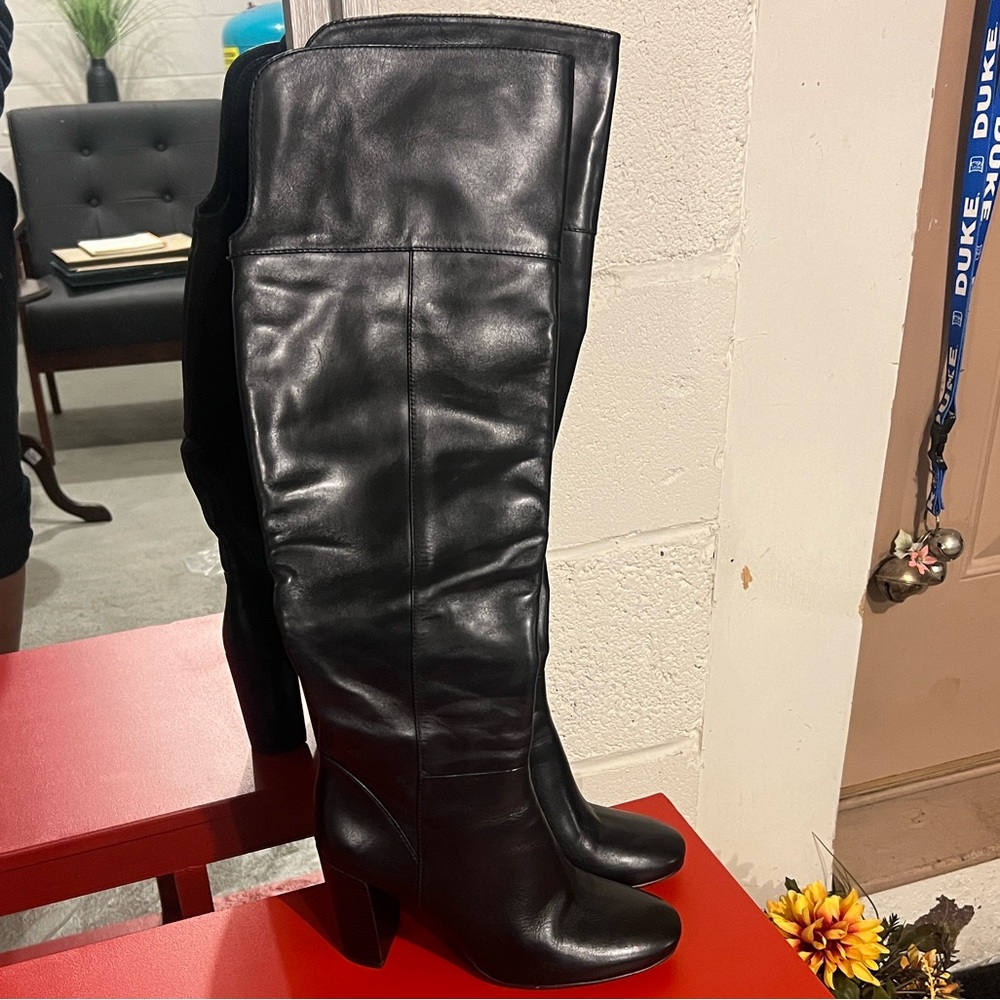 Tory Burch Black Leather Over the Knee-High Boots
